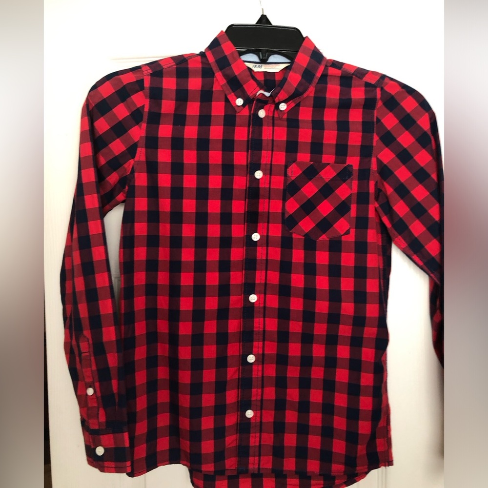 H&M Red and Blue Button Down Long-sleeve Shirt